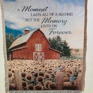 Inspirational "Memory Lives On" Barn Sunflower Woven Tapestry Throw Blanket